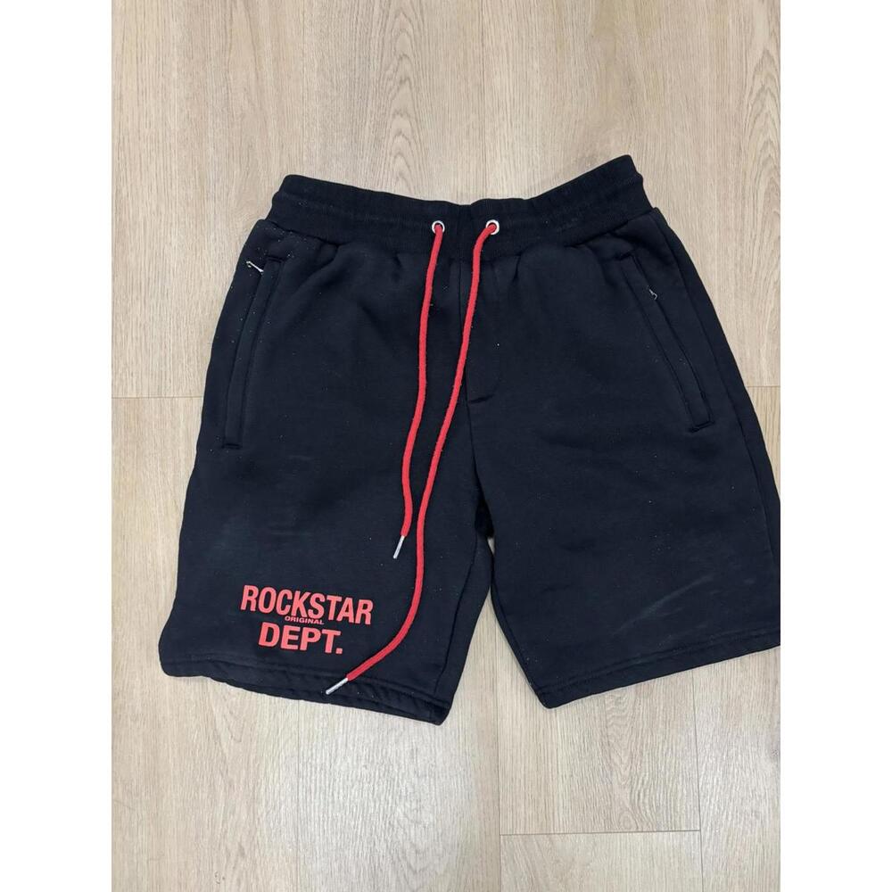 Rockstar Dept. Men's Casual Black Shorts with Red Drawstring